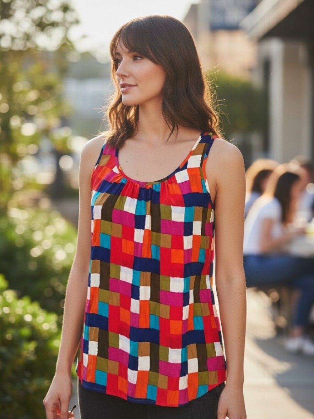 Britt Ryan 100% Silk Tank Top XS Multicolor Colorblock Sleeveless Made USA